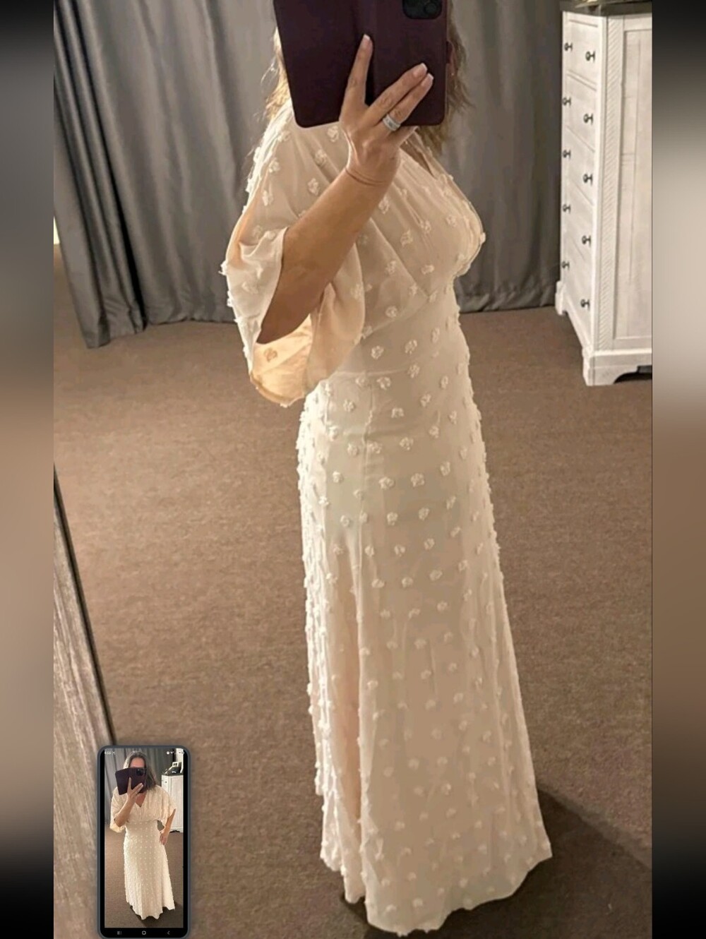 Elegant Cream Maxi Dress with Textured Dot Detail - Picture 7 of 7